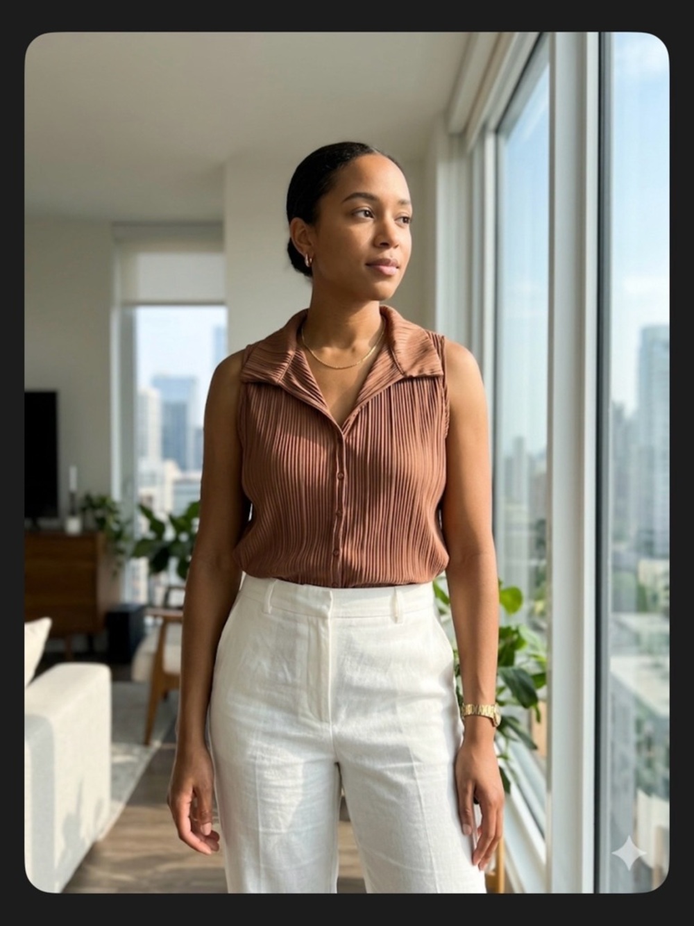 Cato Pleated Button-Front Top in Dusty Mauve